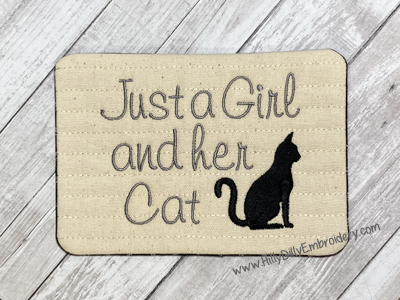 Mug Rug Girl and her Cat Digital Design File