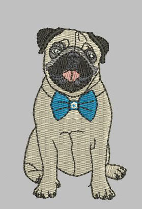 Pug J Bow Tie 4x4 Digital Design