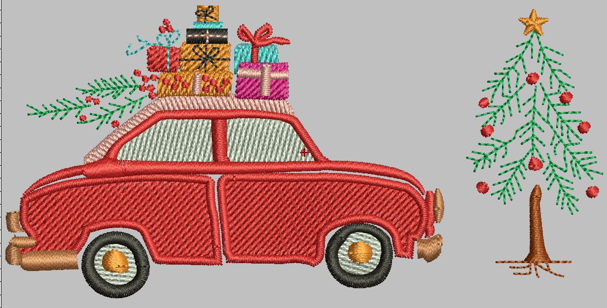 Vintage Xmas Car Scene Digital File